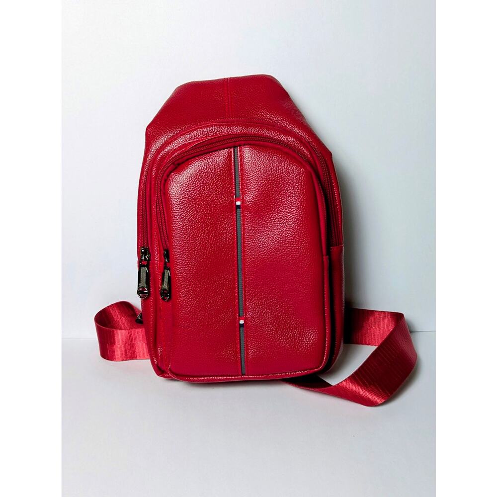 Red Pebbled Sling Backpack Crossbody Chest Bag Adjustable Strap